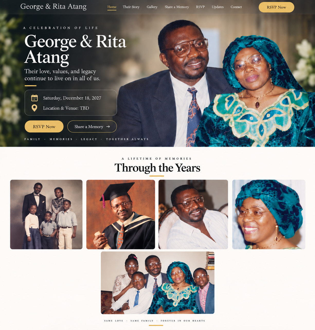 George and Rita Atang celebration of life homepage design